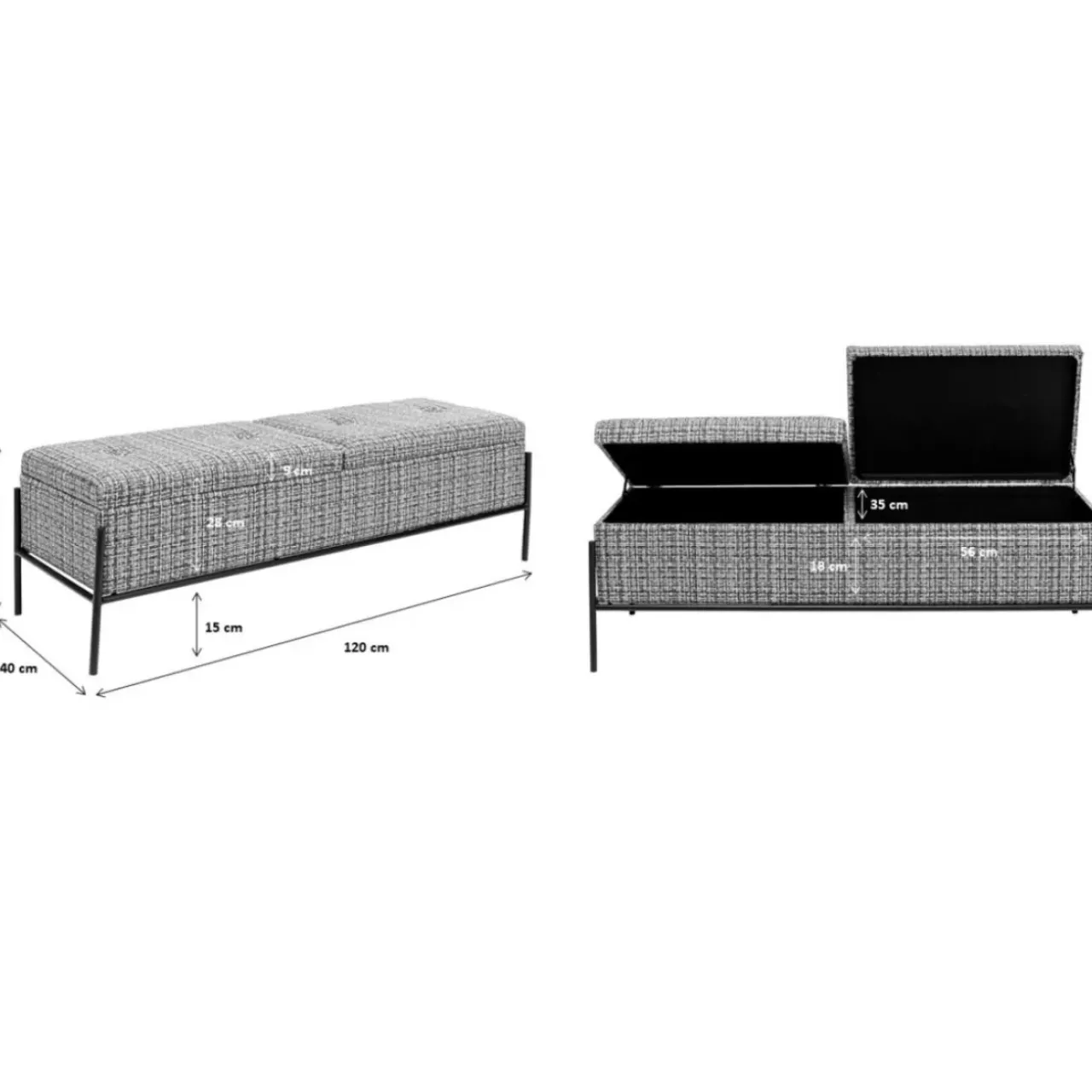 Sitzbänke|KARE Design Bank Buttons Storage B&W Gros