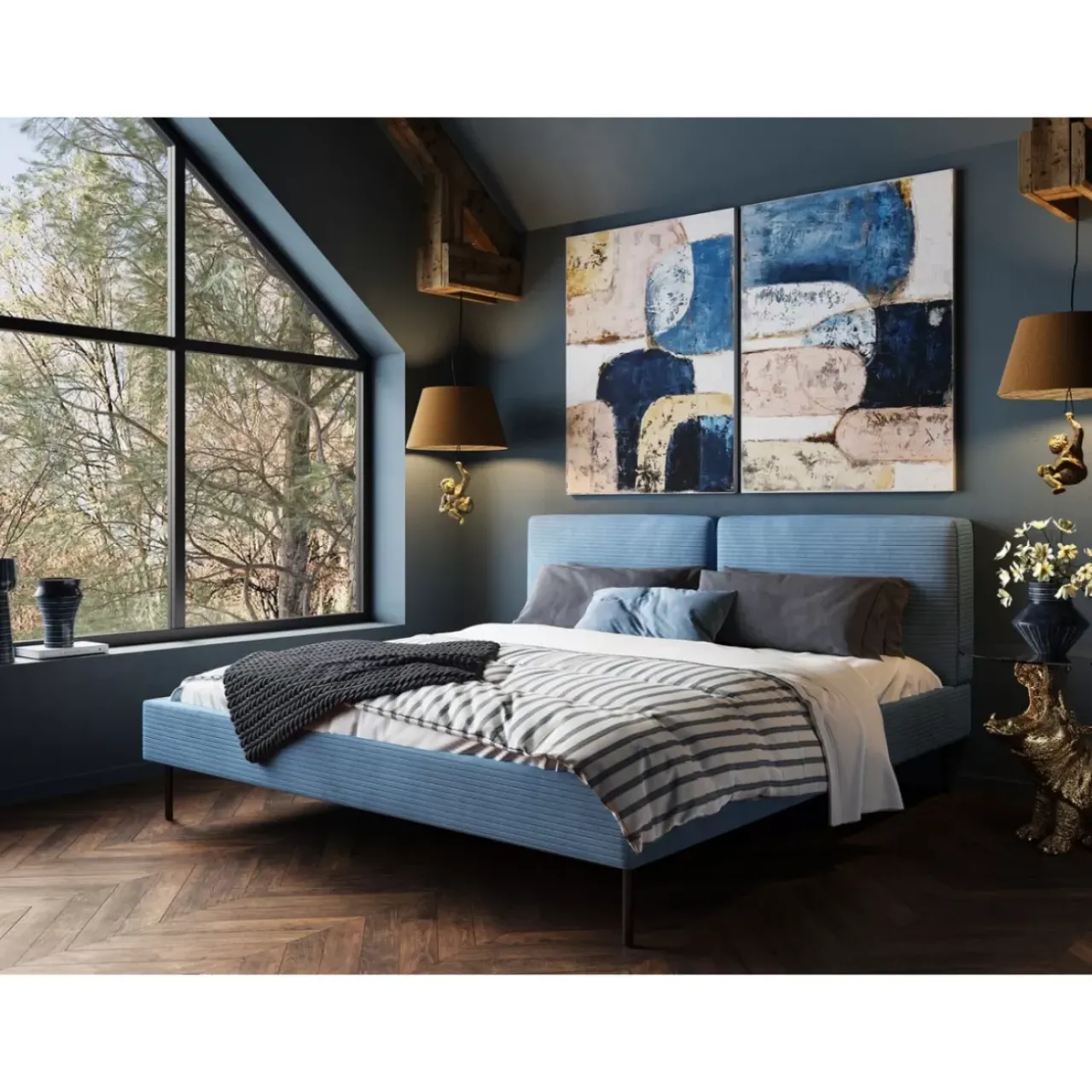 Betten|KARE Design Bett East Side Cord Blau 160X200Cm