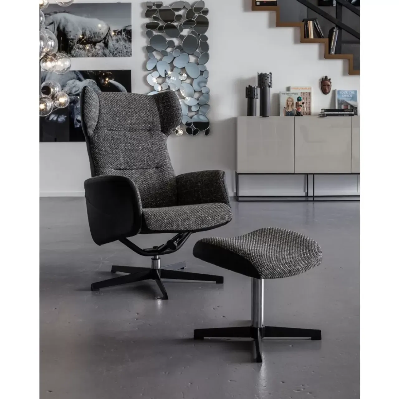 Sessel|KARE Design Drehsessel Mit Hocker Ohio Salt And Pepper