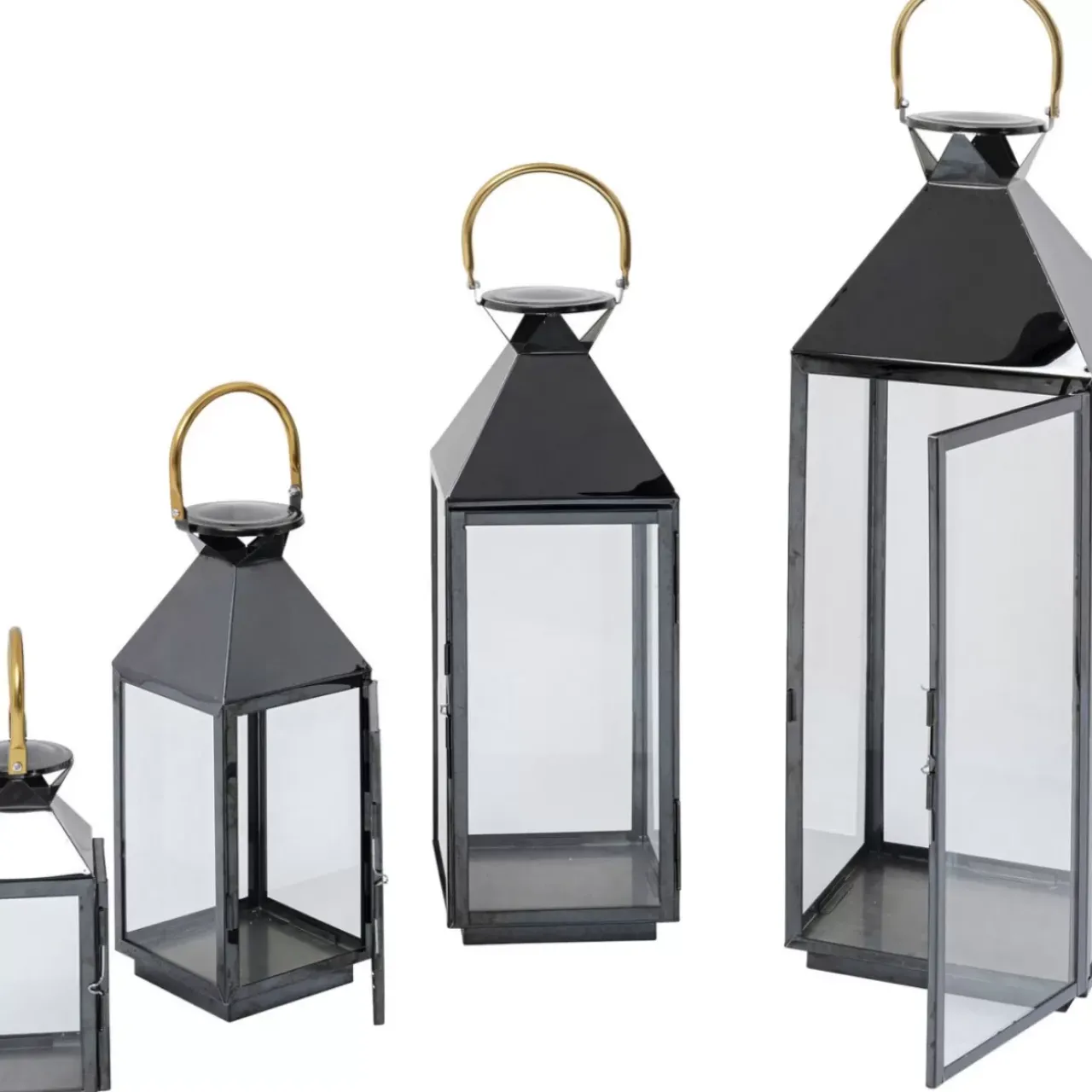 Kerzenständer & Laternen|KARE Design Laterne Giardino Schwarz Gold (4/Set)
