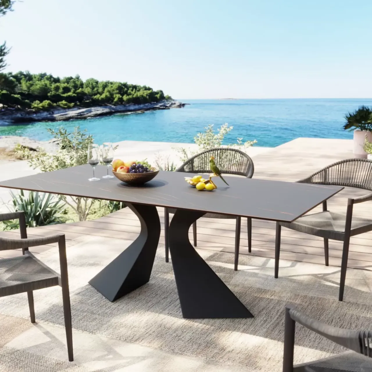Outdoormöbel|KARE Design Tisch Gloria Outdoor Keramik Schwarz 180X90Cm
