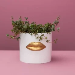 Aufbewahrung & Ordnung|KARE Design Ubertopf Lips Weiss/Gold